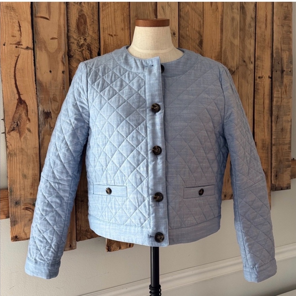 Ann Taylor Light Blue Quilted Bomber Jacket